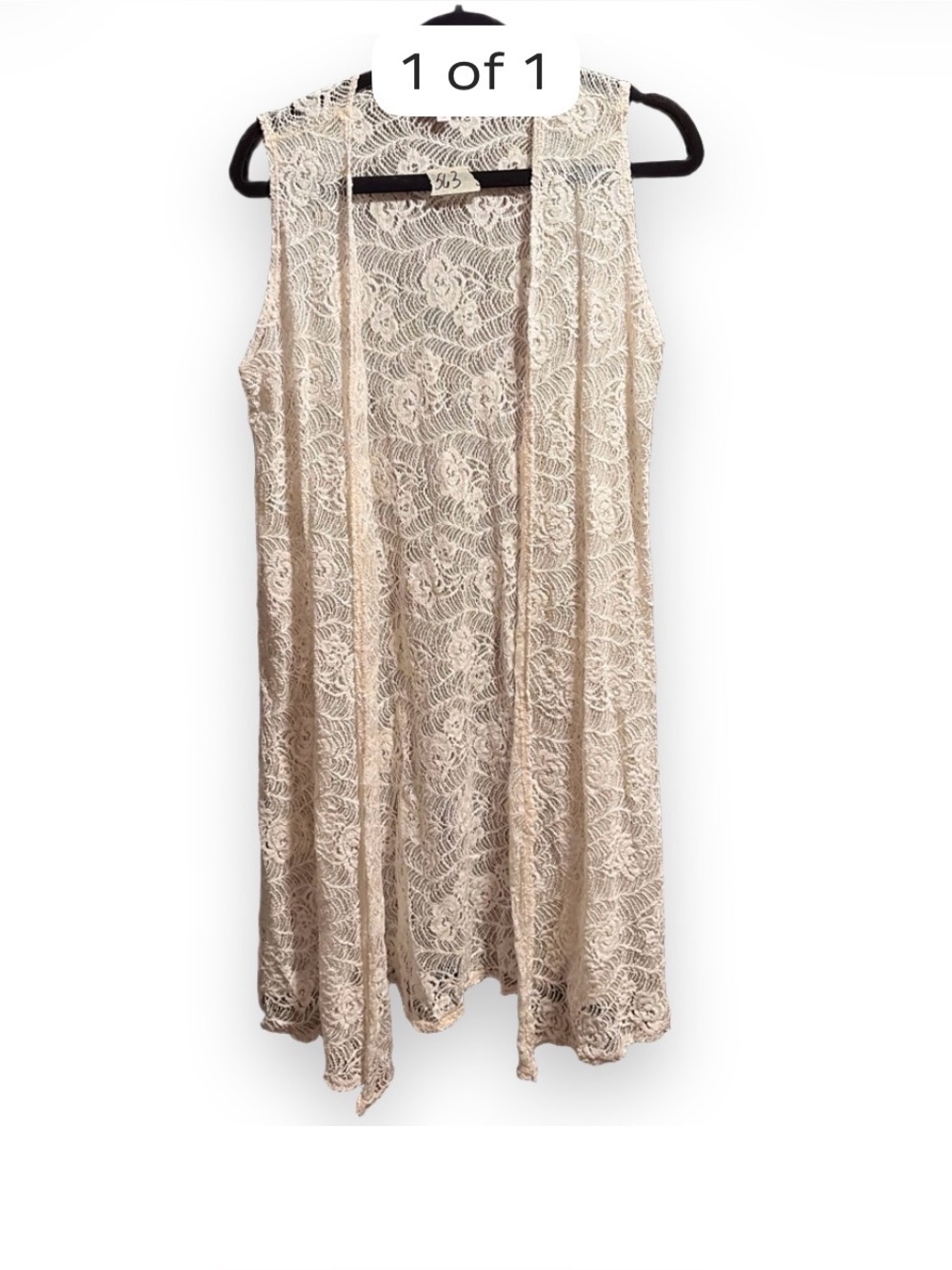 LuLaRoe Cream Lace Open-Front Sleeveless Duster